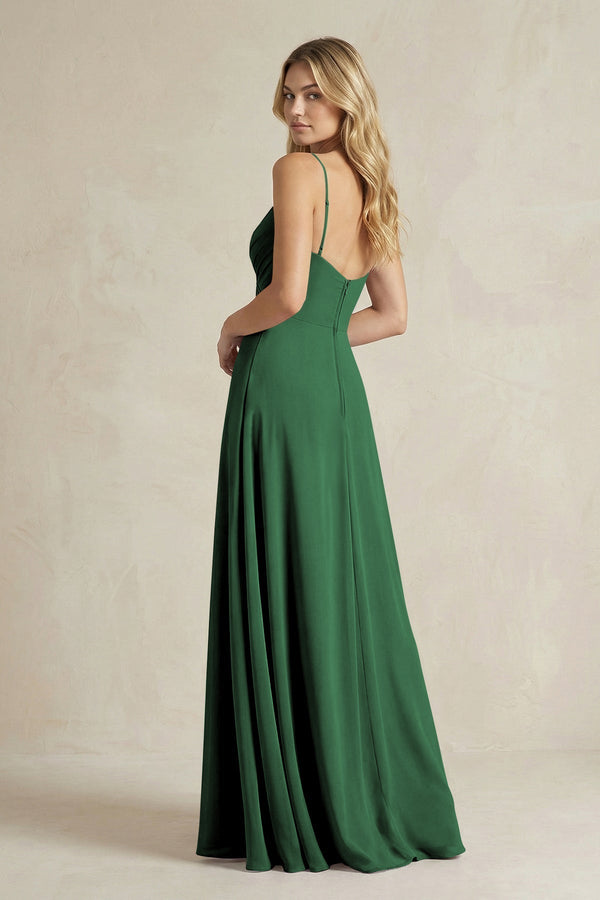 Sheath Cami Strap Ruched Chiffon Bridesmaid Dress in Dark Green - KissProm Bridesmaid Dresses