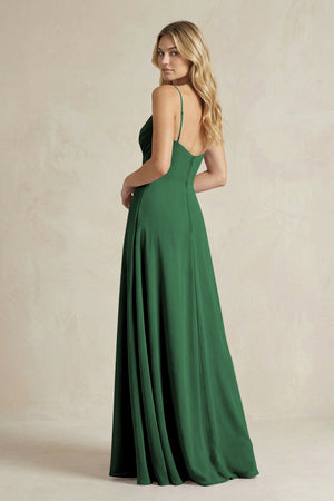 Sheath Cami Strap Ruched Chiffon Bridesmaid Dress in Dark Green - KissProm Bridesmaid Dresses