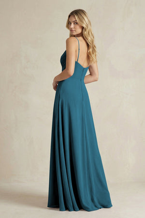 Sheath Cami Strap Ruched Chiffon Bridesmaid Dress in Dark Teal - KissProm Bridesmaid Dresses