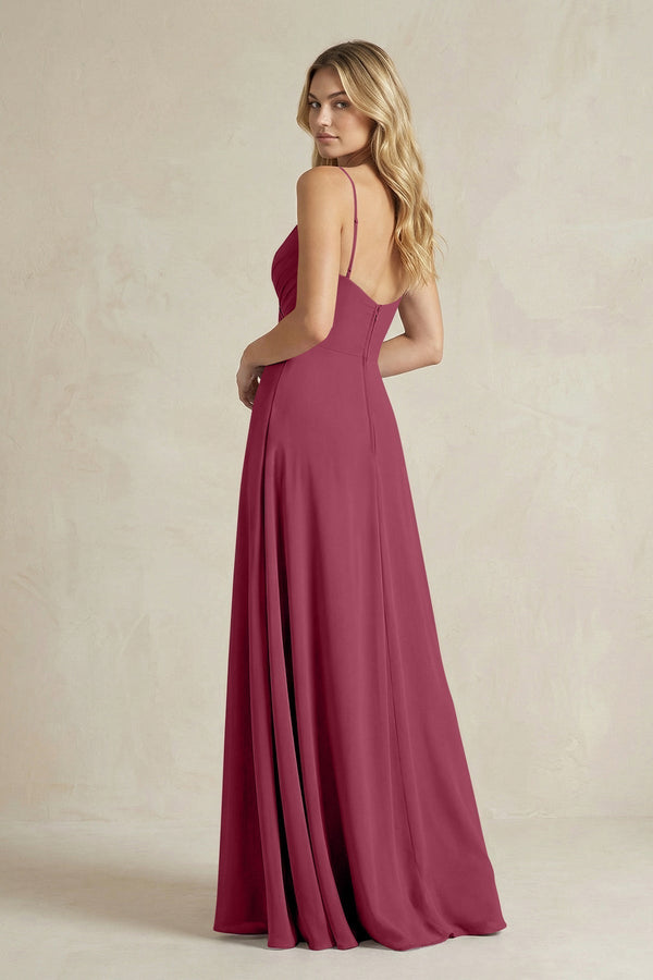 Sheath Cami Strap Ruched Chiffon Bridesmaid Dress in Desert Rose - KissProm Bridesmaid Dresses