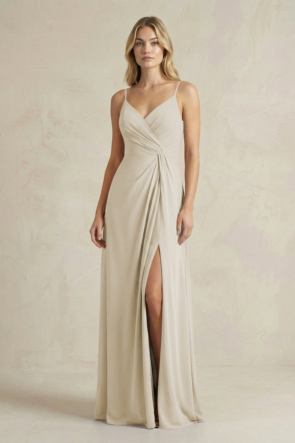 Sheath Cami Strap Ruched Chiffon Bridesmaid Dress in Dove Gray - KissProm Bridesmaid Dresses