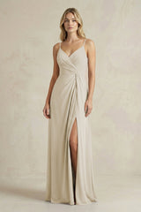 Sheath Cami Strap Ruched Chiffon Bridesmaid Dress in Dove Gray - KissProm Bridesmaid Dresses