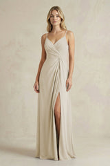 Sheath Cami Strap Ruched Chiffon Bridesmaid Dress in Dove Gray - KissProm Bridesmaid Dresses