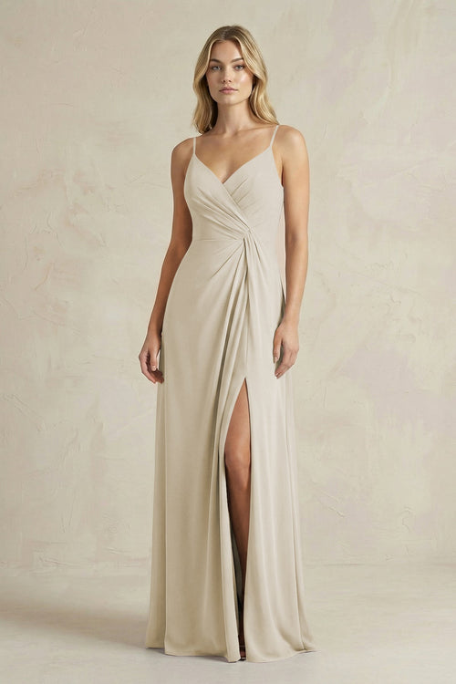 Sheath Cami Strap Ruched Chiffon Bridesmaid Dress in Dove Gray - KissProm Bridesmaid Dresses