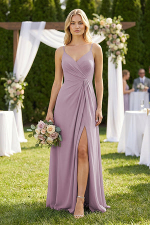 Sheath Cami Strap Ruched Chiffon Bridesmaid Dress in Dusk - KissProm Bridesmaid Dresses