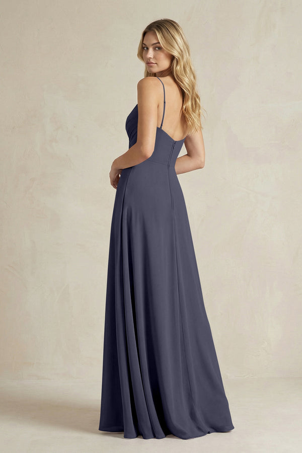 Sheath Cami Strap Ruched Chiffon Bridesmaid Dress in Dusk Blue - KissProm Bridesmaid Dresses