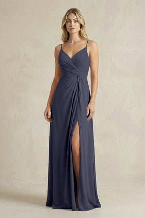 Sheath Cami Strap Ruched Chiffon Bridesmaid Dress in Dusk Blue - KissProm Bridesmaid Dresses