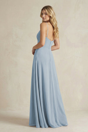 Sheath Cami Strap Ruched Chiffon Bridesmaid Dress in Dusty Blue - KissProm Bridesmaid Dresses