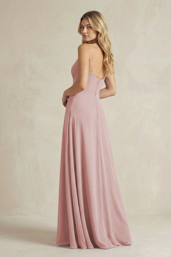 Sheath Cami Strap Ruched Chiffon Bridesmaid Dress in Dusty Rose - KissProm Bridesmaid Dresses
