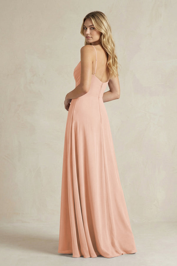 Sheath Cami Strap Ruched Chiffon Bridesmaid Dress in English Rose - KissProm Bridesmaid Dresses