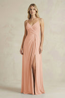 Sheath Cami Strap Ruched Chiffon Bridesmaid Dress in English Rose - KissProm Bridesmaid Dresses