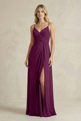 Sheath Cami Strap Ruched Chiffon Bridesmaid Dress in Fig - KissProm Bridesmaid Dresses