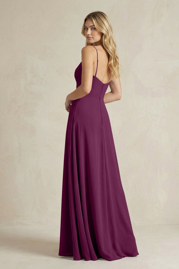 Sheath Cami Strap Ruched Chiffon Bridesmaid Dress in Fig - KissProm Bridesmaid Dresses