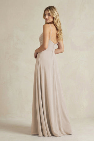 Sheath Cami Strap Ruched Chiffon Bridesmaid Dress in Frost - KissProm Bridesmaid Dresses