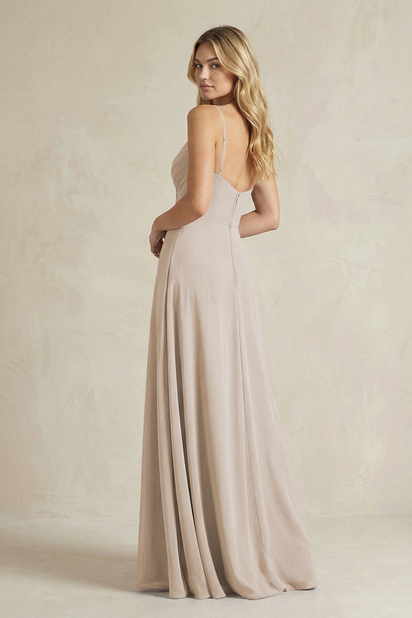 Sheath Cami Strap Ruched Chiffon Bridesmaid Dress in Frost - KissProm Bridesmaid Dresses