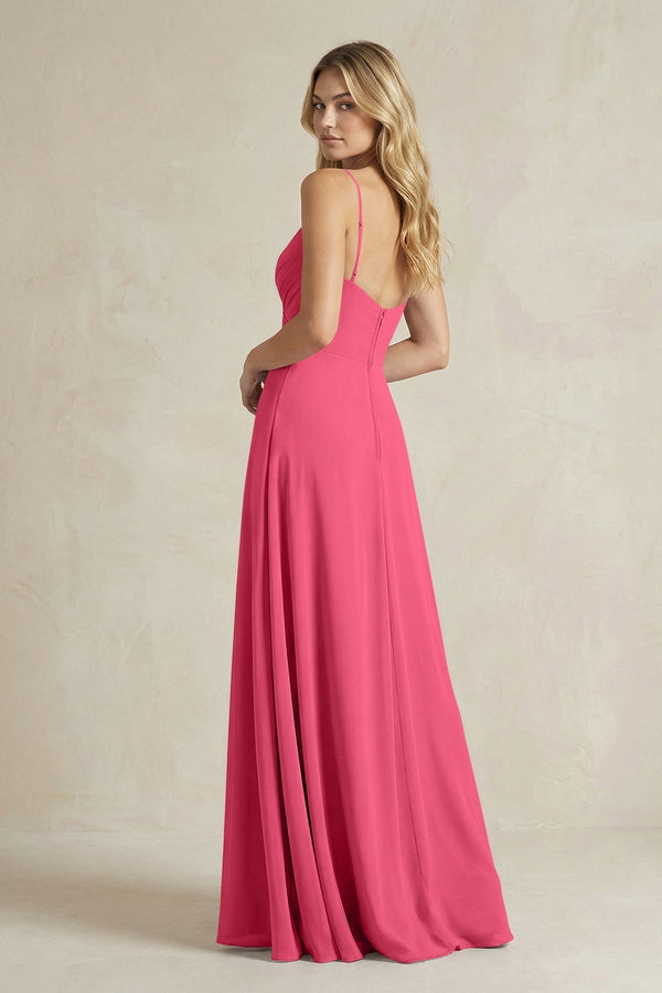 Sheath Cami Strap Ruched Chiffon Bridesmaid Dress in Fuchsia - KissProm Bridesmaid Dresses