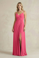 Sheath Cami Strap Ruched Chiffon Bridesmaid Dress in Fuchsia - KissProm Bridesmaid Dresses