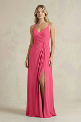 Sheath Cami Strap Ruched Chiffon Bridesmaid Dress in Fuchsia - KissProm Bridesmaid Dresses
