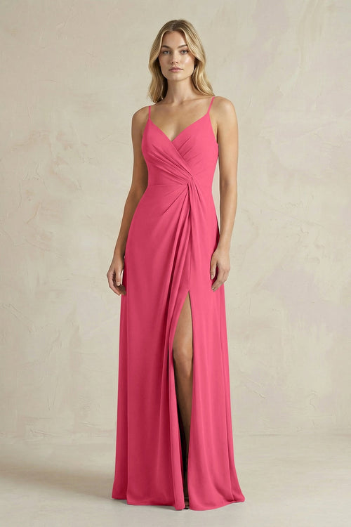 Sheath Cami Strap Ruched Chiffon Bridesmaid Dress in Fuchsia - KissProm Bridesmaid Dresses