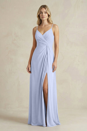 Sheath Cami Strap Ruched Chiffon Bridesmaid Dress in Ice - KissProm Bridesmaid Dresses