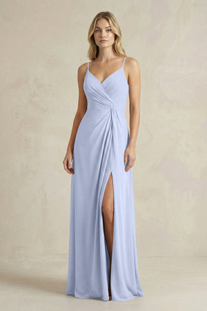 Sheath Cami Strap Ruched Chiffon Bridesmaid Dress in Ice - KissProm Bridesmaid Dresses