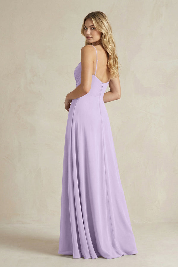 Sheath Cami Strap Ruched Chiffon Bridesmaid Dress in Lavender - KissProm Bridesmaid Dresses
