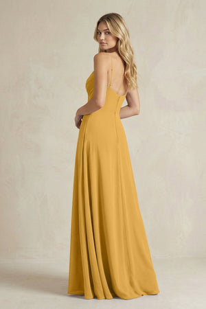 Sheath Cami Strap Ruched Chiffon Bridesmaid Dress in Marigold - KissProm Bridesmaid Dresses