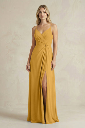 Sheath Cami Strap Ruched Chiffon Bridesmaid Dress in Marigold - KissProm Bridesmaid Dresses