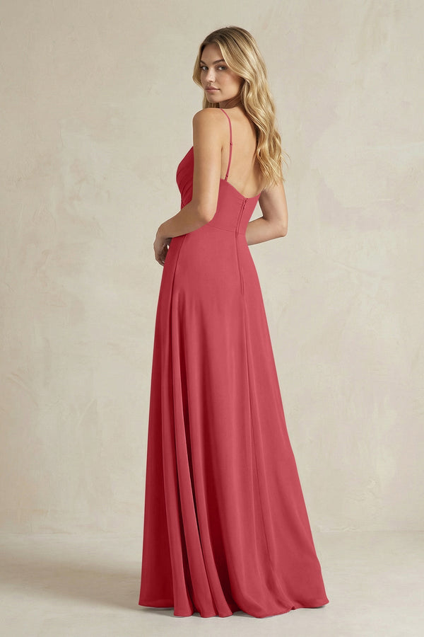 Sheath Cami Strap Ruched Chiffon Bridesmaid Dress in Merlot - KissProm Bridesmaid Dresses