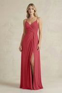 Sheath Cami Strap Ruched Chiffon Bridesmaid Dress in Merlot - KissProm Bridesmaid Dresses