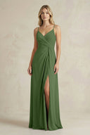Sheath Cami Strap Ruched Chiffon Bridesmaid Dress in Moss - KissProm Bridesmaid Dresses