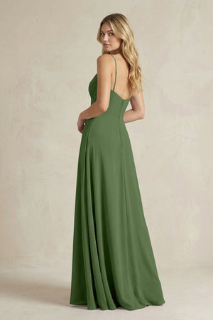 Sheath Cami Strap Ruched Chiffon Bridesmaid Dress in Moss - KissProm Bridesmaid Dresses