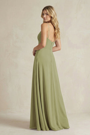 Sheath Cami Strap Ruched Chiffon Bridesmaid Dress in Moss Green - KissProm Bridesmaid Dresses