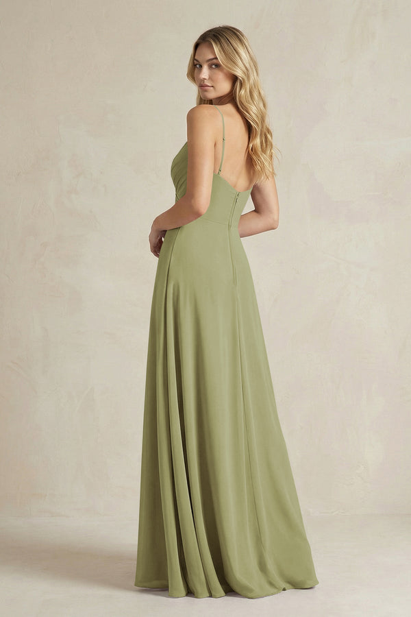 Sheath Cami Strap Ruched Chiffon Bridesmaid Dress in Moss Green - KissProm Bridesmaid Dresses
