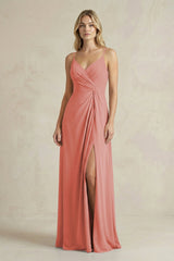 Sheath Cami Strap Ruched Chiffon Bridesmaid Dress in Mulberry - KissProm Bridesmaid Dresses