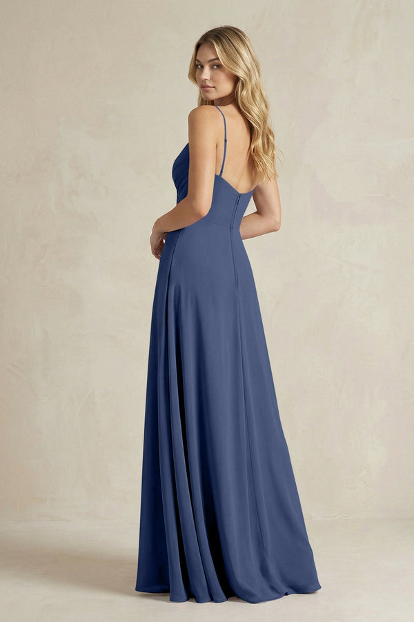 Sheath Cami Strap Ruched Chiffon Bridesmaid Dress in Navy - KissProm Bridesmaid Dresses