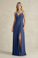 Sheath Cami Strap Ruched Chiffon Bridesmaid Dress in Navy - KissProm Bridesmaid Dresses