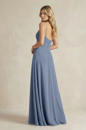 Sheath Cami Strap Ruched Chiffon Bridesmaid Dress in Neptune - KissProm Bridesmaid Dresses