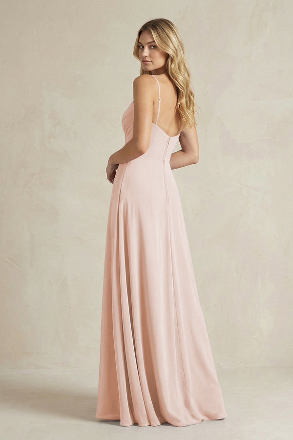 Sheath Cami Strap Ruched Chiffon Bridesmaid Dress in Pale Blush - KissProm Bridesmaid Dresses