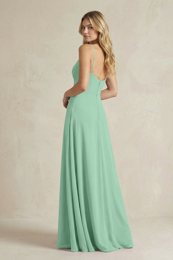 Sheath Cami Strap Ruched Chiffon Bridesmaid Dress in Pale Pistachio - KissProm Bridesmaid Dresses
