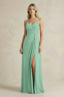 Sheath Cami Strap Ruched Chiffon Bridesmaid Dress in Pale Pistachio - KissProm Bridesmaid Dresses