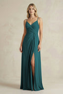 Sheath Cami Strap Ruched Chiffon Bridesmaid Dress in Pine - KissProm Bridesmaid Dresses