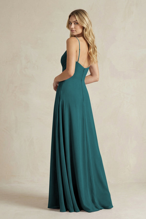 Sheath Cami Strap Ruched Chiffon Bridesmaid Dress in Pine - KissProm Bridesmaid Dresses