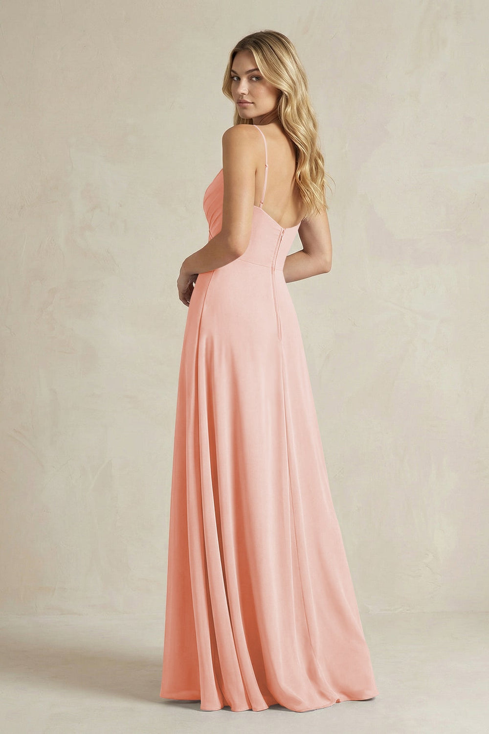Sheath Cami Strap Ruched Chiffon Bridesmaid Dress in Rose Petal - KissProm Bridesmaid Dresses