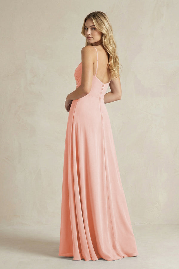 Sheath Cami Strap Ruched Chiffon Bridesmaid Dress in Rose Petal - KissProm Bridesmaid Dresses