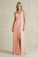 Sheath Cami Strap Ruched Chiffon Bridesmaid Dress in Rose Petal - KissProm Bridesmaid Dresses