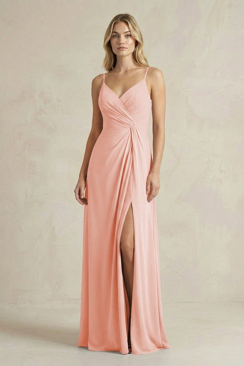 Sheath Cami Strap Ruched Chiffon Bridesmaid Dress in Rose Petal - KissProm Bridesmaid Dresses