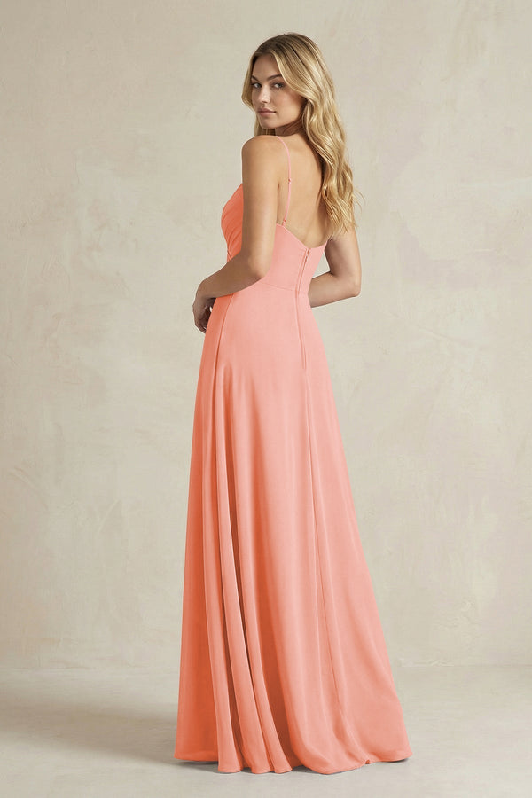 Sheath Cami Strap Ruched Chiffon Bridesmaid Dress in Rosette - KissProm Bridesmaid Dresses