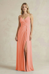 Sheath Cami Strap Ruched Chiffon Bridesmaid Dress in Rosette - KissProm Bridesmaid Dresses