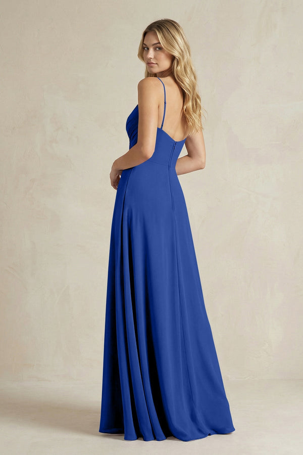 Sheath Cami Strap Ruched Chiffon Bridesmaid Dress in Royal Blue - KissProm Bridesmaid Dresses